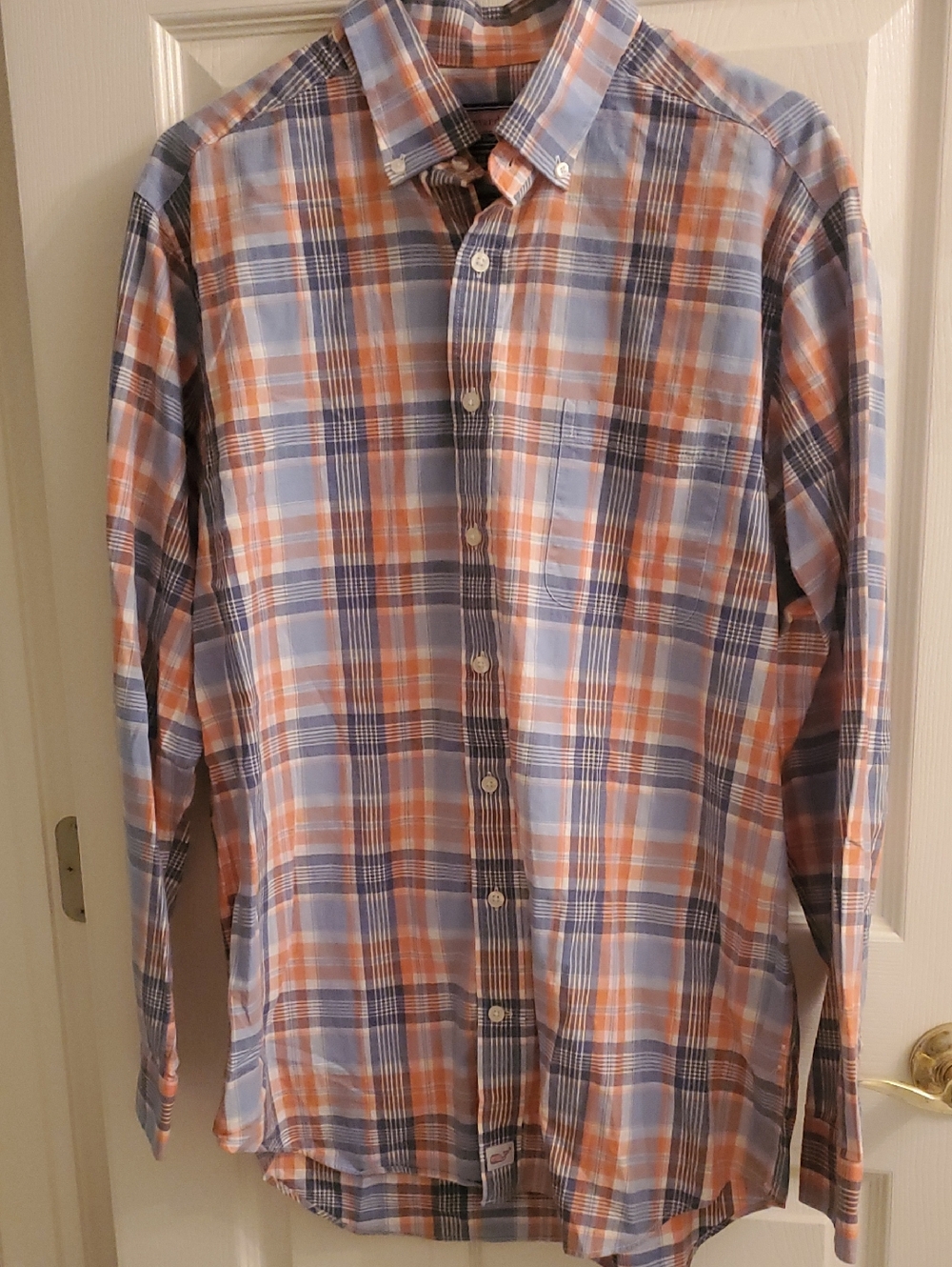 Vineyard VINES Men's Plaid Button-Down Shirt in Blue and Orange SIZE L